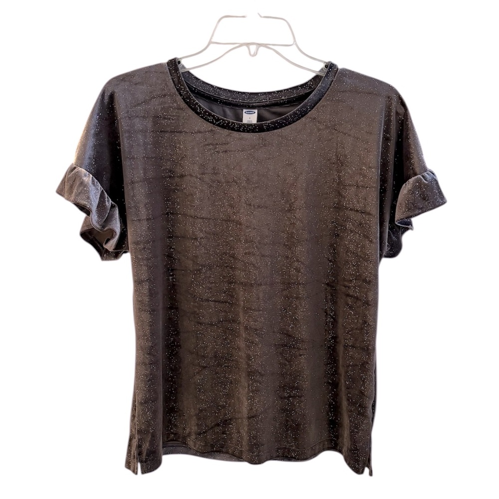 Old Navy Charcoal Black Sparkle Short Sleeve Sparkles | Ruffle Sleeve | Small